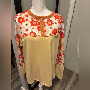 New With Tags…Boutique…Plaid Floral Patchwork Top…Bright Colors…Size XL